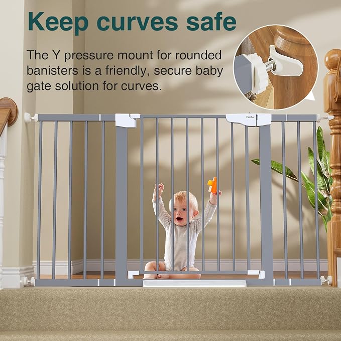 Cumbor 29.7-54.2" Wide Baby Gate for Stairs, Auto-Close Dog Gate Indoor for Doorways, No Drilling Pressure Mounted Pet Gates for Kids, Easy Walk Through Safety Gate, Gray