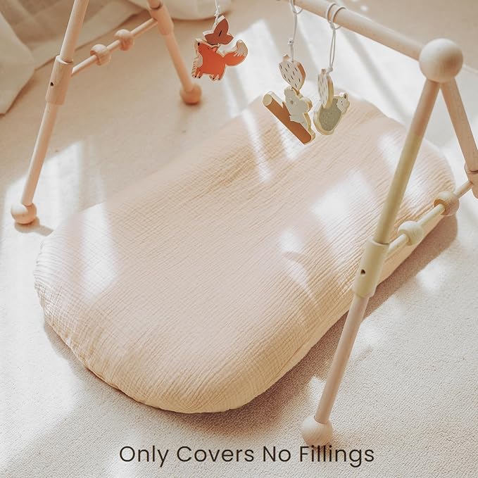 Konssy Muslin Baby Lounger Cover 2 Pack, 100% Cotton Newborn Lounger Cover, Soft and Breathable Baby Nest Slipcover for Boys Girls (Green,Wheat)