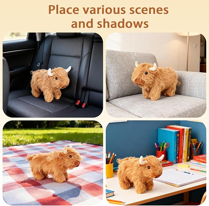 TICHA 12“- Highland Cow Stuffed Animal Plush Toy, Soft Fluffy Scottish Cattle Plush Pillow, Realistic Highland Cow Decor, Home Decor, Couch Pillow