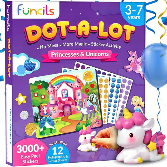 Dot Art Activity - Unicorn & Princess Sticker Kit, Toddler Art & Craft Supplies for Kids, Birthday Gifts for Boys & Girls Ages 3, 4, 5, 6, 7 Year Old - Kids Travel Toys, Airplane Must Have