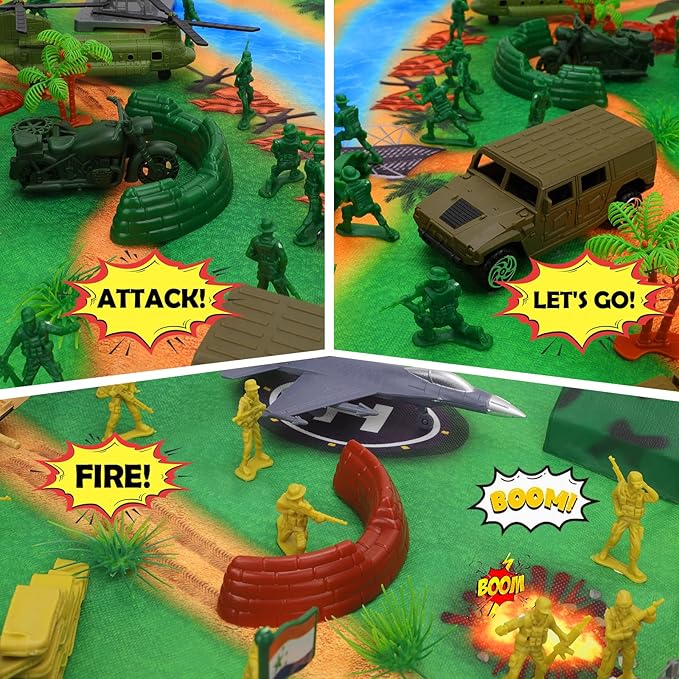 deAO 150Pcs Army Men Playset - Action Figures with Military Battle Mat, Army Toys for Boys 3+