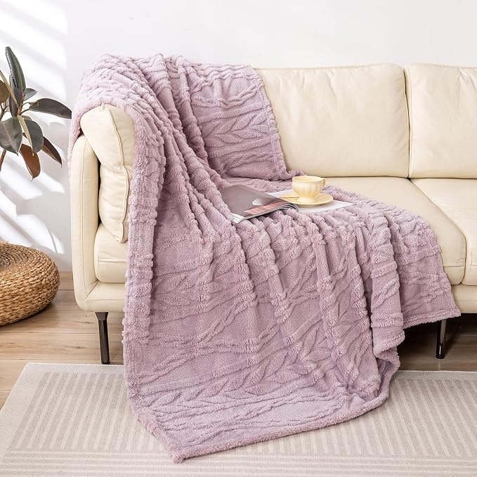 YUSOKI Sherpa Fleece Large Throw Blanket, Rose Pink, 50"x65" | 3D Stylish Design,320GSM, Non-Shedding, Lightweight for All Season Use, stays fluffy after repeated washes, Perfect Gifts
