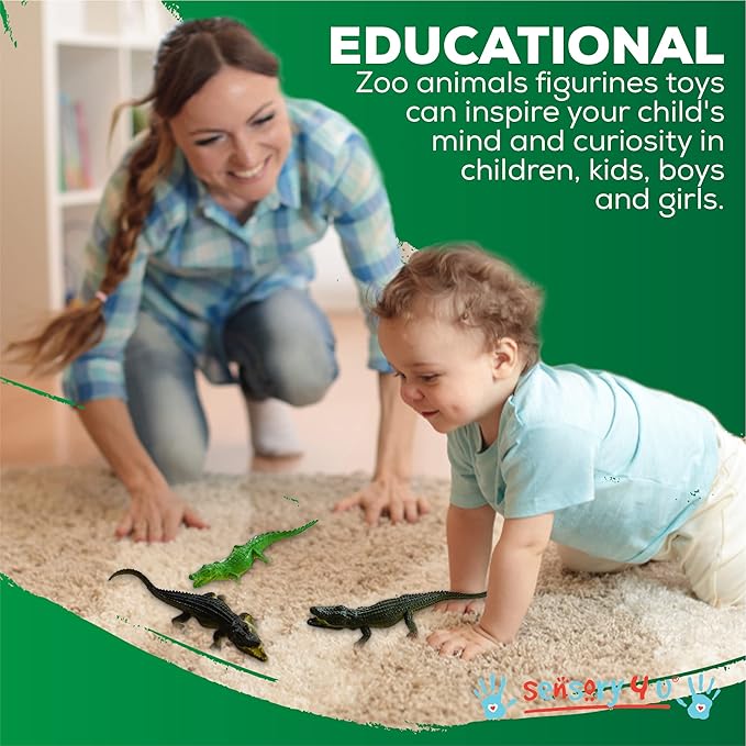 SENSORY4U Crocodile Toys – 16 pcs 6" Alligator Action Figures, Crocodile Hunter Toy, Animal Figures for Party Favors, Gifts, Prizes & Giveaways – Assorted Colors