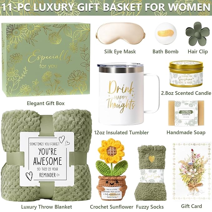 Birthday Gifts for Women Get Well Soon Spa Gift Baskets Self Care Package | Thinking of You After Surgery Thank You Gifts Set, Relaxation Christmas Sunflower Gifts for Women Mom Best Friend Sister Wife