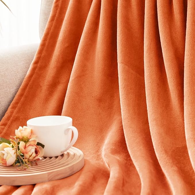 Exclusivo Mezcla Soft Fleece Blanket Twin Size for Bed, Burnt Orange | 60x80 Inches, Double-Sided Brushed Flannel, Lightweight Plush Cozy Blanket for Home Decor, All Season, Machine Washable