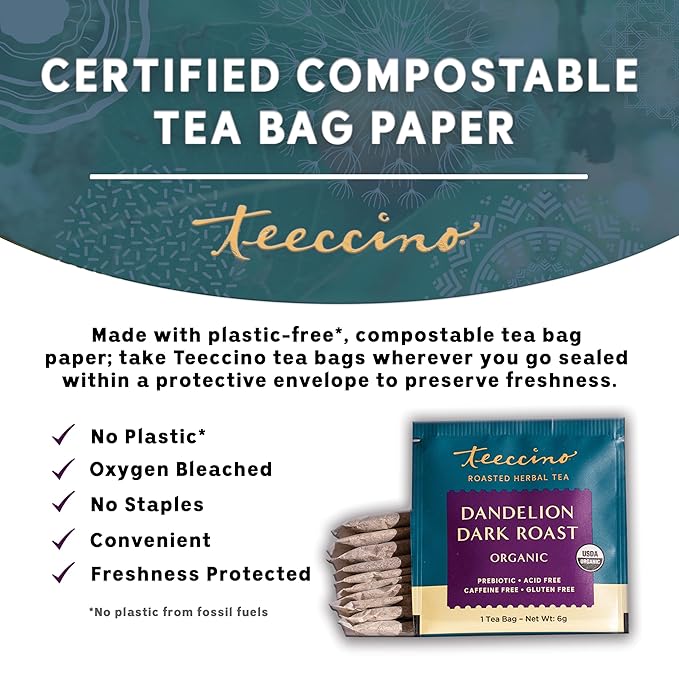 Teeccino, Tea Herbal Dandelion Dark Roast Organic, 10 Count
