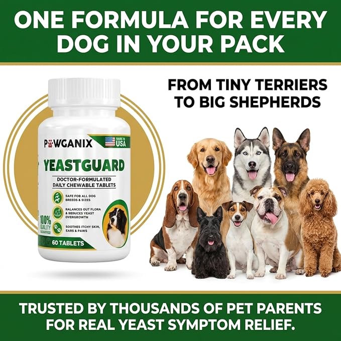 YeastGuard – Dog Yeast Infection Treatment & Probiotics (60 Chews) | Itchy Skin, Ear, Paw & Allergy Relief | 2B CFU + Caprylic Acid | Vet-Approved, Made in USA