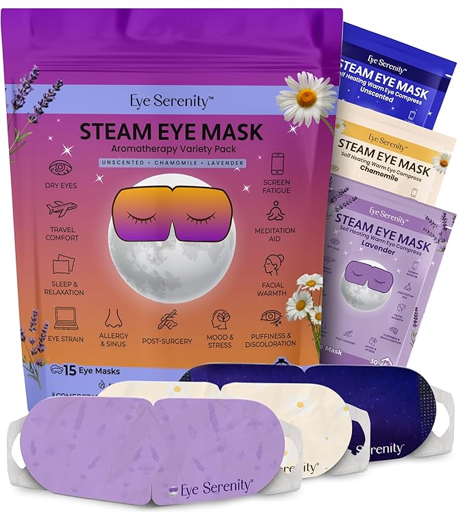 Eye Serenity Steam Eye Mask, Heated Eye Mask, Self Heating Warm Compress for Dry Eyes, Fast Relief for Stye, Puffy Sensitive Eyes, Moist Heat, Mothers Day Gifts for Women and Men - Variety