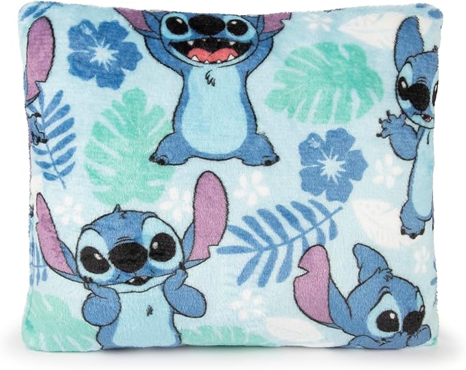 Jay Franco Kids 3 Gift Set – 12" Shaped Character Pillow, 12" Decorative Pillow & 40" x 50" Throw Blanket, Ultra-Soft Plush Bedding, Couch Décor & Holiday Travel Set, Blue - Stitch
