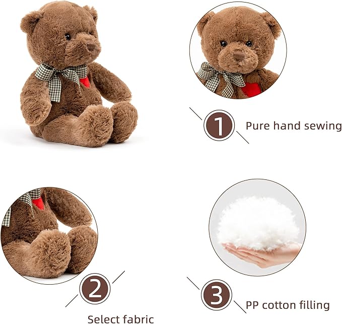 15”Teddy Bear with Heart Cute Brown Teddy Bear Stuffed Animals for Valentines Day Soft Stuffed Bear Plush Bear Plushie Toys Gifts for Girlfriend Boyfriend Kid.