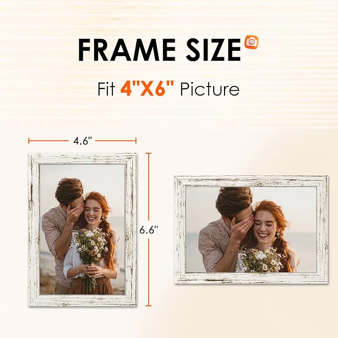 FIXSMITH 4x6 Picture Frame Set of 2, 4x6 Photo Frames with HD Plexiglass for Wall Hanging or Tabletop Display, Distressed White