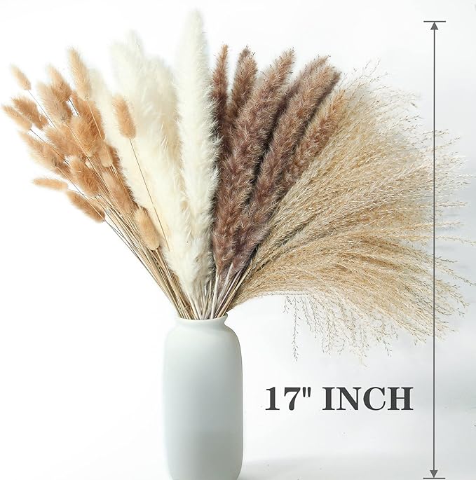 220 PCS Dried Flower Bouquet – Pampas Grass, Floral Decor for Home, Wedding, and Boho Style | Perfect for Vases, Fall, Spring, Summer, and Winter Arrangements