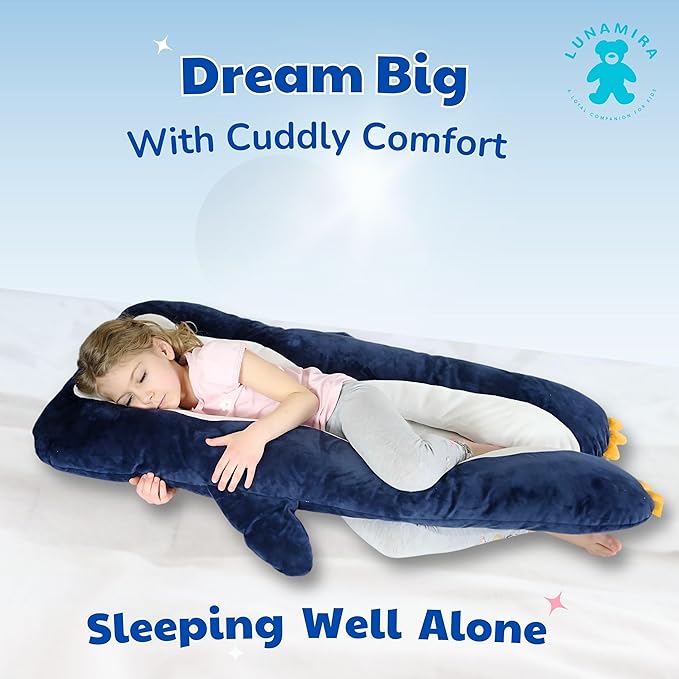 LUNAMIRA Penguin Kids Body Pillow - 47" U-Shape Long Plush Animal Pillow for Kids, Sleeping, Reading, ADHD & Special Needs Comfort, Anxiety, Washable Cover, Snuggle Fun Cuddle Gift for Boys & Girls