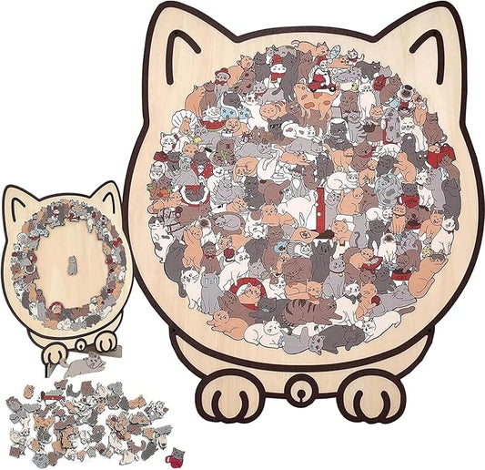 Cat Puzzle, 135-Piece Wooden Cat Shaped Jigsaw Puzzle, Morandi Colored Animal Fun Relaxing Jigsaw Puzzles Gifts for Adults Cat Lovers, Home Decor