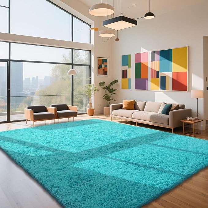 yongyangjuxin Teal Blue Rug Fluffy Rug, 8x10 Teal Area Rugs for Living Room, Soft Play Mat, Teal Rugs for Bedroom, Preppy Dorm, Plush Aesthetic