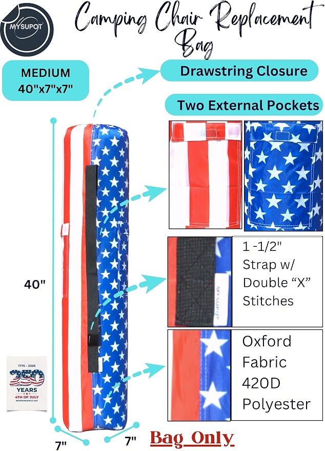 Replacement Bag for Folding Camping Chair, Portable Camp Chair, Hammock, Yoga Mat, Umbrella, Tents, Tripods, Fishing Poles - 420D Oxford Polyester Fabric