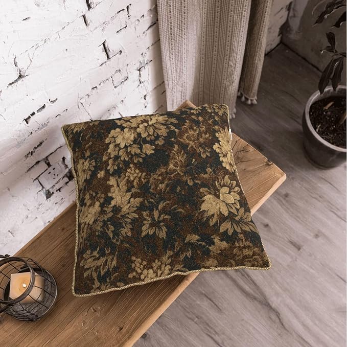 Vintage Dark Brown Flowers Velvet Pillow Covers 20x20 Inch Boho Retro Abstract Floral Throw Pillows for Couch Cushion Covers Pillowcase Bohemian Farmhouse Pillow Cases for Sofa Bed Bedroom