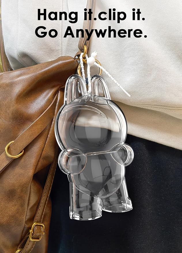 Protective Case Compatible with Standing Figure(Macaron to 3.0) - Clear Collector Storage Box with Silicone Strap,Dustproof Scratch-Resistant Portable Hanging Case for Standing(Figure Not Included