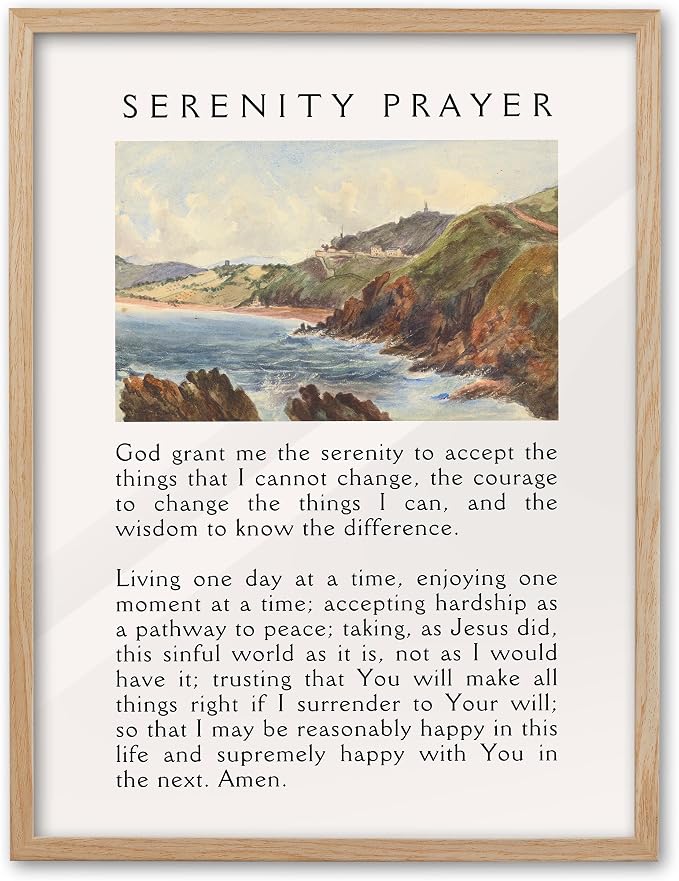 EcoHest 16x20 in Serenity Prayer Mountain Framed Christian Wall Art | Solid Oak Wood Frame with Canvas Wall Art, Scripture Bible Verse Wall Decor for Bedroom, Living Room, Office, Church, 1Pack