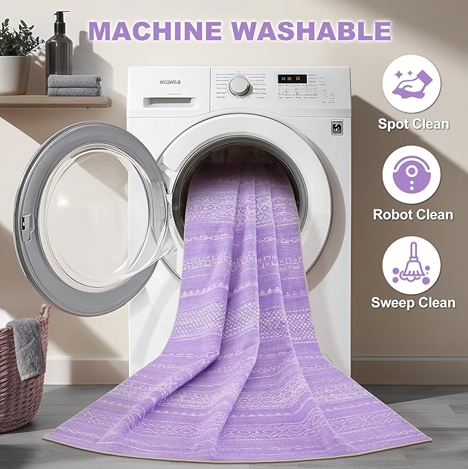 Nakagishi Boho 5x7 Area Rug Living Room Rugs Machine Washable Purple | Soft, Pet & Kid Friendly, Carpet for Living Room/Bedroom/Office/Kitchen/Nursery, Daily Home Decor Stain Resistant Moroccan