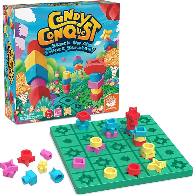 MindWare Candy Conquest Family Board Game - Twist on Traditional in-a-Row Classic Board Games for Kids Ages 6 and Up - Connect Four of Your Own Shapes in a Row - Strategic Classic Game for Families