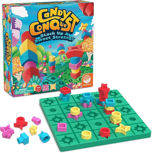 MindWare Candy Conquest Family Board Game - Twist on Traditional in-a-Row Classic Board Games for Kids Ages 6 and Up - Connect Four of Your Own Shapes in a Row - Strategic Classic Game for Families
