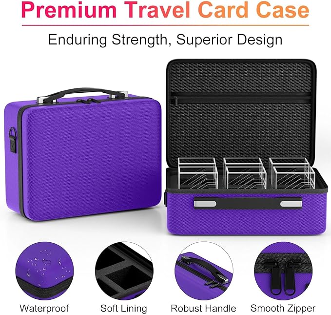 Proijeut Card Deck Box with Portable Case, 6 Pack Clear Commander Deck Box with 6 Dividers, Holds 600+ Double Sleeved Cards, Fit for MTG, YuGiOh, TCG (Purple)