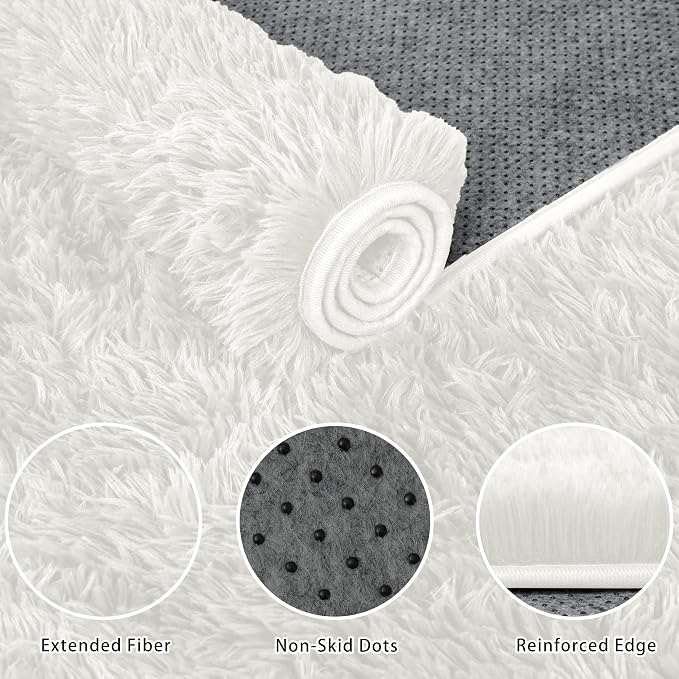 5x7 Area Rug for Living Room:Ultra Soft Fluffy Shag White Rugs,Large Fuzzy Plush Indoor Non Slip Carpet Washable Rug for Bedroom Kids Nursery Office Dorm Modern Decor(White 5'x7')