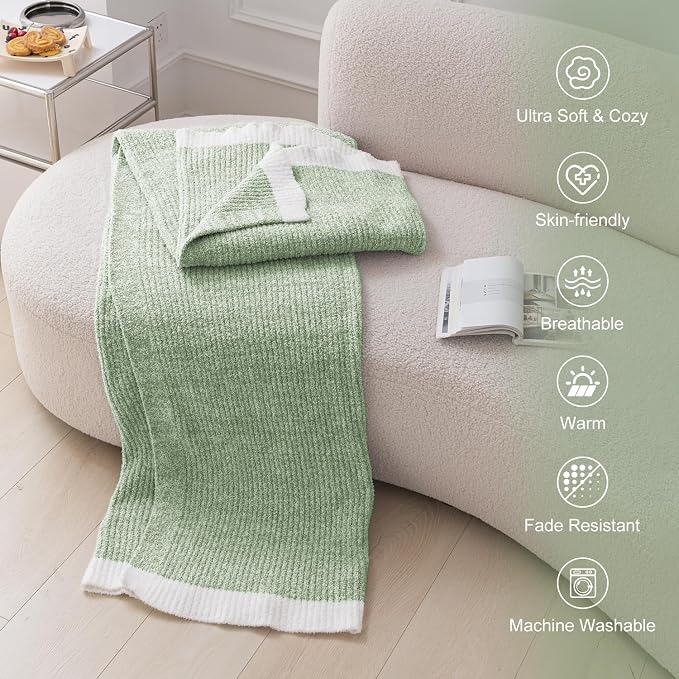 MH MYLUNE HOME Ultra Soft Ribbed Throw Blanket Plush, Green, 60"x80" | Reversible Fleece Throw Blanket, Comfy Fluffy Fuzzy Plush Blanket Throws for Couch Sofa Bed, Cozy Blankets for Women Gift