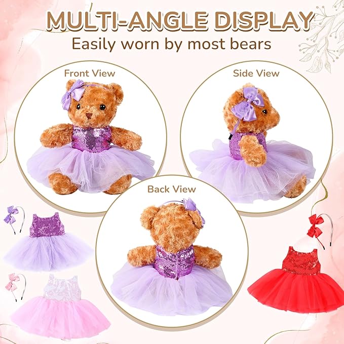 6 Pcs Bear Clothes Fit 12-16 Inch Stuffed Animals Bear Dress Skirt Make Your Own Stuffed Animals Cute Tiny Clothes(Vibrant,Tutu)