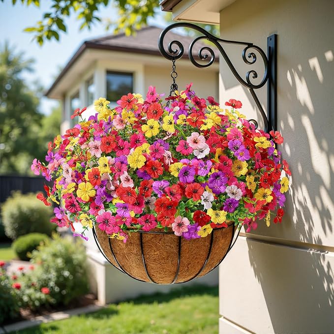 Alupssuc 48 Bundles Artificial Daisy Flowers UV Resistant for Outdoor Decor | Silk & Plastic, Spring Faux Plants Greenery, Bendable Stems, for Porch Patio Hanging Window Planter Yard Outside, 6 Colors