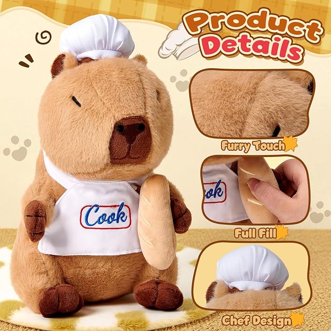 Animal Plush Gifts for Girls, Cute Chef-Themed Stuffed Toys with Mug & Keychain & Coin Purse, Birthday Gift Set for 3 4 5 6 7 8 Year Old