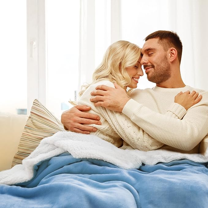 Bedsure GentleSoft Sherpa Fleece Throw Blanket for Couch, Non-Heated, Thick and Warm Throw for Women and Men, Soft Fuzzy Plush Blanket for Winter, Washed Blue, 50x60 Inches
