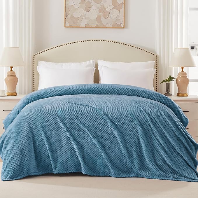 Exclusivo Mezcla Soft Waffle Fleece Bed Blanket Twin XL Size, Slate Blue | Lightweight Plush Blanket for Bed, Couch, Sofa, Cozy Fluffy Design for Bedroom, Guest Room, All Season, 90x66 Inches