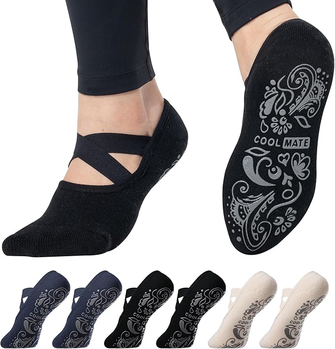 COOLMATE Pilates Socks with Grips for Women, Yoga Socks, Crew Non Slip Women for Barre, Pilates Gifts for Women