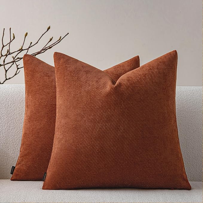 a moment Fall Decorative Throw Pillow Covers Pack of 2,26x26 Inch Rust | Twill Chenille Cushion Covers for Sofa Living Room Couch Bed