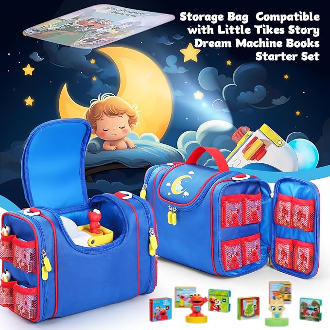 Carrying case Compatible with Little Tikes story dream machine Starter Set, Toy Storage Bag with Handle and Shoulder Strap for Storybook, Character, Accessories, Single shoulder bag (Blue)
