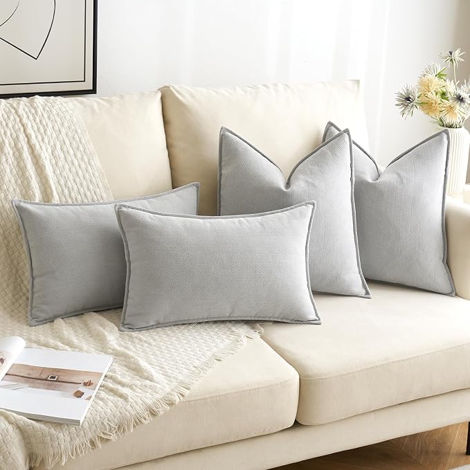 MIULEE Pack of 2 Light Grey Decorative Chenille Pillow Covers 18x18 Inch | Soft Couch Throw Pillows,Farmhouse Cushion Covers with Elegant Design for Sofa,Bedroom,Living Room,Spring Home Decor