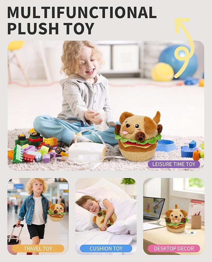 OLAOLA Cute Dog Stuffed Animals Hamburger Dog Plush Toys, 7 Inch Kawaii Hamburger Plushie Toy for Kids Adults