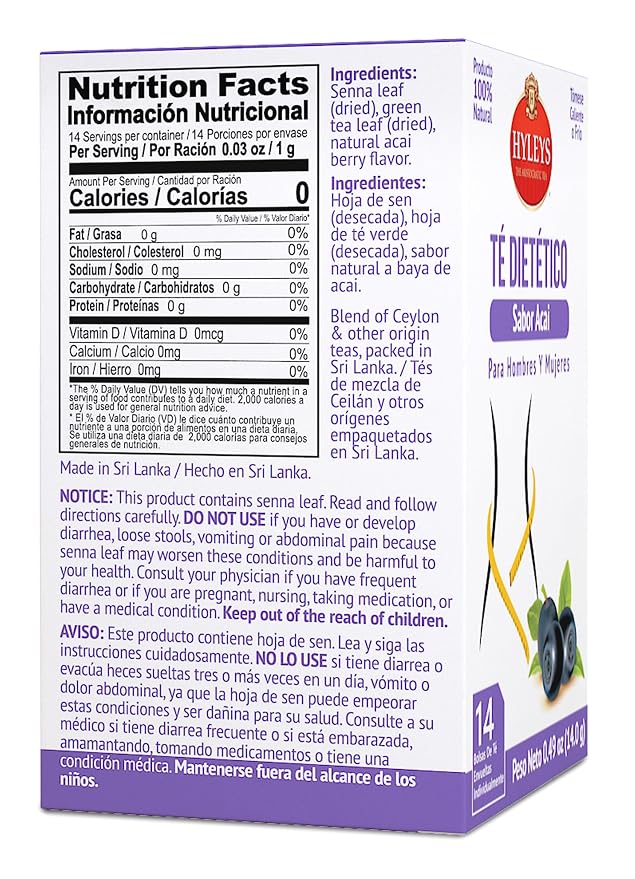 Hyleys Dieter's Tea with Acai Berry Flavor - 14 Tea Bags - Slimming Weight Loss Detox Cleanse Tea