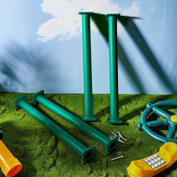 Dunzy 12 Pack Monkey Bars Swing Set Accessories Rods Playset Ladder Rungs Hardware Kit Steel Monkey Bar with Screws for Backyard Playground Equipment Mounting Plates(16.5 Inch,Green)