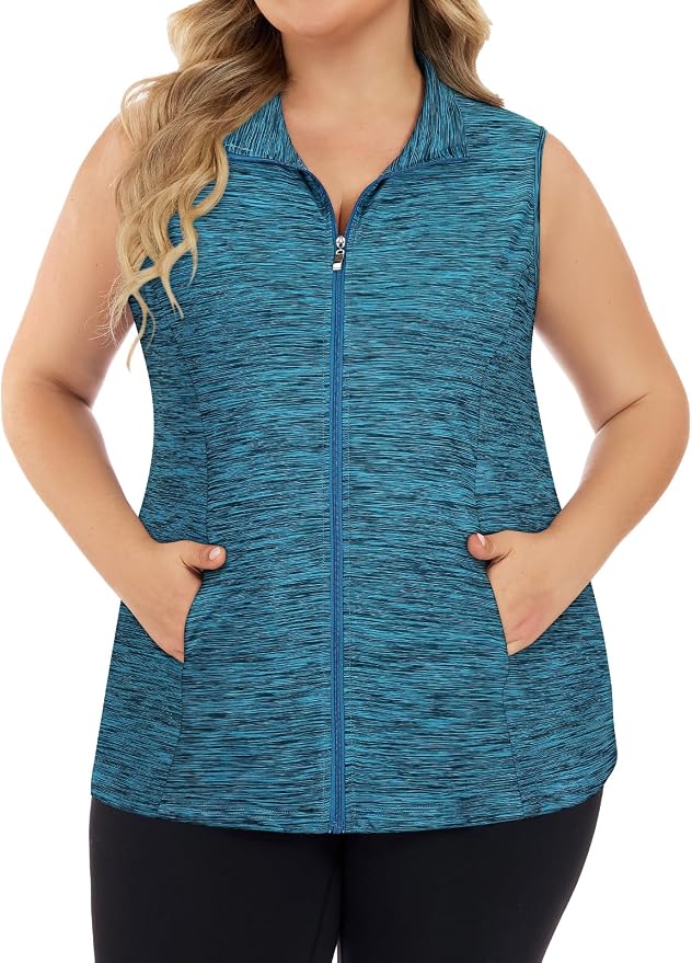 Misyula Style Plus Size Womens Golf Shirt Full-Zip with Pockets Tank Tops | Sleeveless, Quick Dry, Moisture-wicking, Lightweight Vests, Athletic, Tennis, Running, Workout, Casual, Travel, Work