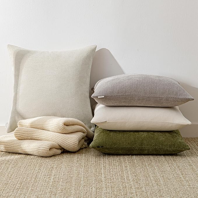 a moment Pack of 2 Decorative Chenille Throw Pillow Covers with Twill Cushion Covers for Sofa Living Room Couch Bed 22x22 Inch Raw White