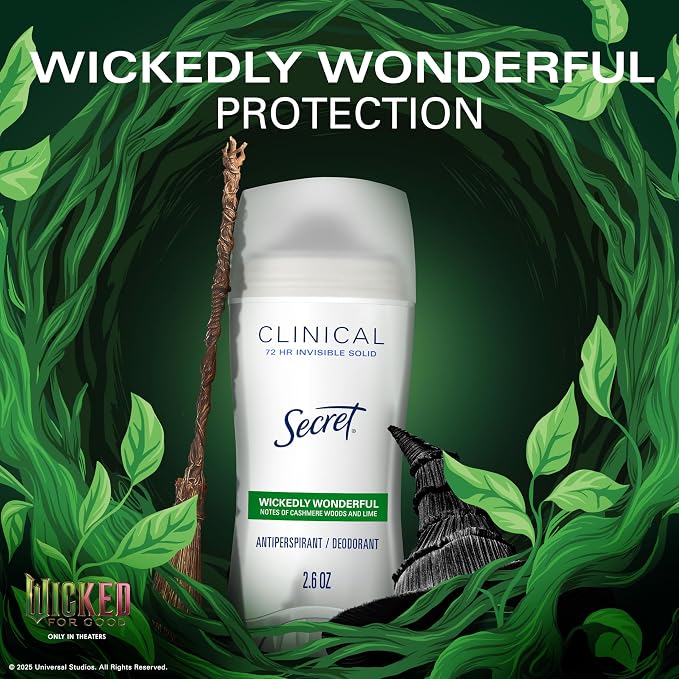 Secret Clinical Strength Antiperspirant Deodorant for Women, Wickedly Wonderful, 3X Sweat Protection, 72hr Sweat & Odor Protection, PH Balanced, Invisible Solid, Cashmere Woods & Lime Scent, 2.6 oz