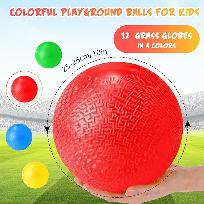 Jerify 12 Pcs Playground Balls Bulk 10 Inch Kickball Bouncy Balls for Kids Inflatable Bouncing Handball for Kids Adults Indoor Outdoor Games Gym Picnic Camp Yoga Exercise