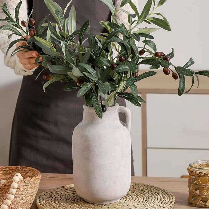 Vanselia Ceramic Flower Vase Home Table Decor Living Room Farmhouse 9.7 in | Large Tall White Rustic Decorative Flowers Vases Plant Modern Decoration for Kitchen Shelf Coffee Dining Centerpieces Desk