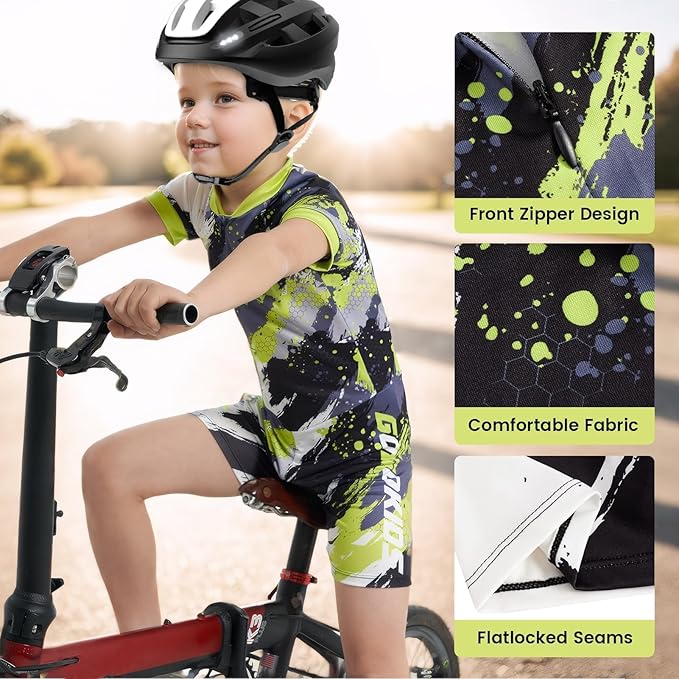 Gogokids Boys Cycling Jersey Youth Bike Suit with 3D Cushion, Kids Teen Short Sleeve Bicycle Clothes