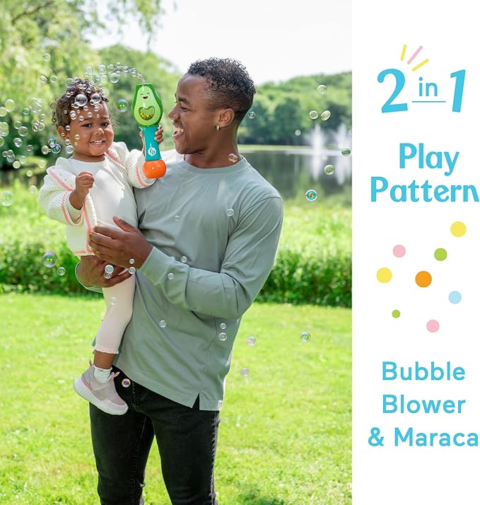 Little Kids Fisher-Price Toddler Toy Shake and Go Bubble Maraca 2-in-1 No Spill Bubble Wand and Musical Toy Maraca | Ages 18+ Months | Includes 4oz of Non-Toxic Bubble Solution