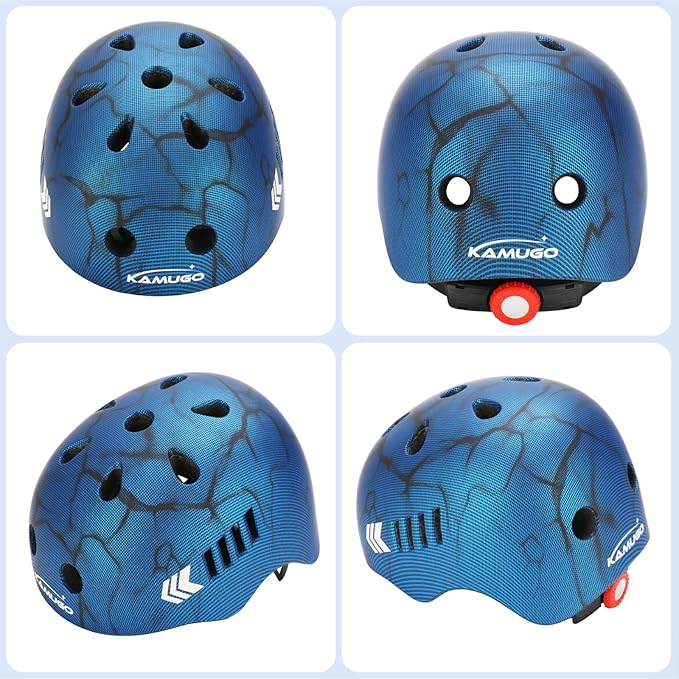 KAMUGO Kids Bike Helmet Set, Toddler Helmet for Ages 2-8 Boys Girls with Sports Protective Gear Set Knee Elbow Wrist Pads for Skateboard Cycling Scooter Rollerblading