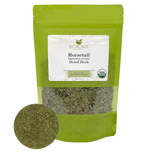 Biokoma Organic Horsetail Herb Tea 50g (Shavegrass) – Supports Healthy Hair, Skin and Nails – USDA Certified Organic Loose Dried Leaves in Resealable Pouch, No Additives, Kosher